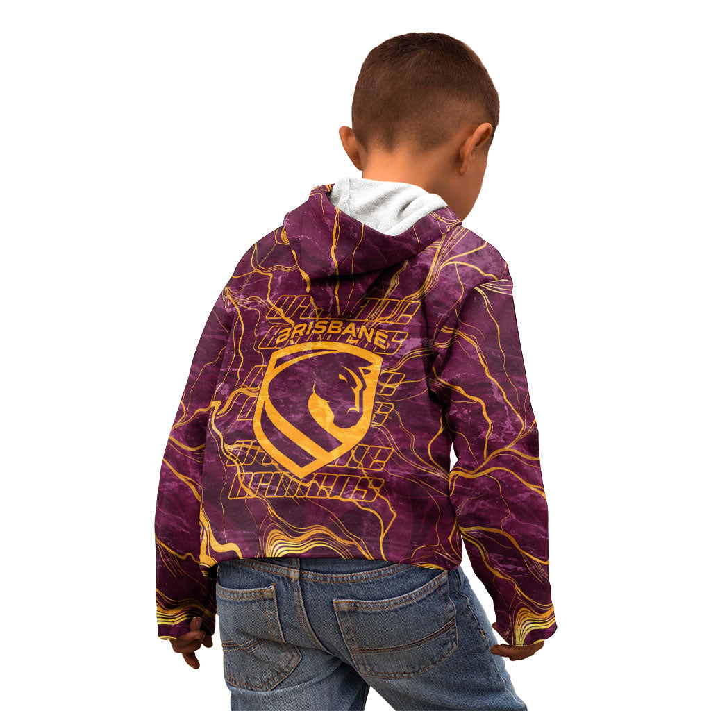 Brisbane Broncos Kid Hoodie Gold Marble Pattern With Vibrant Topography Lines