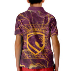 Brisbane Broncos Kid Polo Shirt Gold Marble Pattern With Vibrant Topography Lines