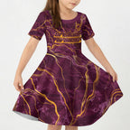 Brisbane Broncos Kid Short Sleeve Dress Gold Marble Pattern With Vibrant Topography Lines