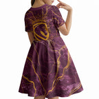 Brisbane Broncos Kid Short Sleeve Dress Gold Marble Pattern With Vibrant Topography Lines