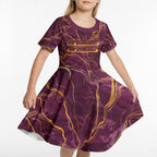 Brisbane Broncos Kid Short Sleeve Dress Gold Marble Pattern With Vibrant Topography Lines