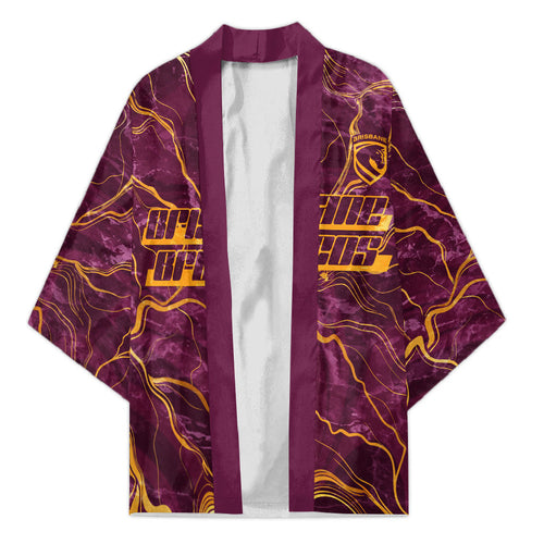 Brisbane Broncos Kimono Gold Marble Pattern With Vibrant Topography Lines
