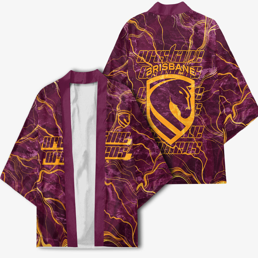 Brisbane Broncos Kimono Gold Marble Pattern With Vibrant Topography Lines