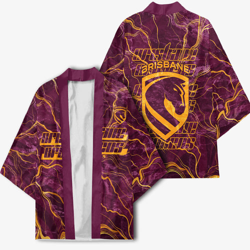 Brisbane Broncos Kimono Gold Marble Pattern With Vibrant Topography Lines