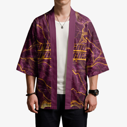 Brisbane Broncos Kimono Gold Marble Pattern With Vibrant Topography Lines