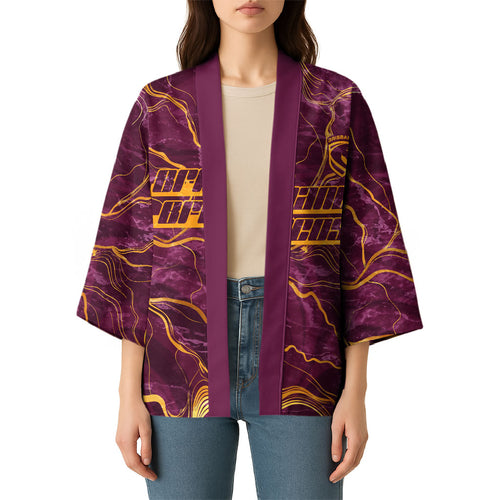 Brisbane Broncos Kimono Gold Marble Pattern With Vibrant Topography Lines