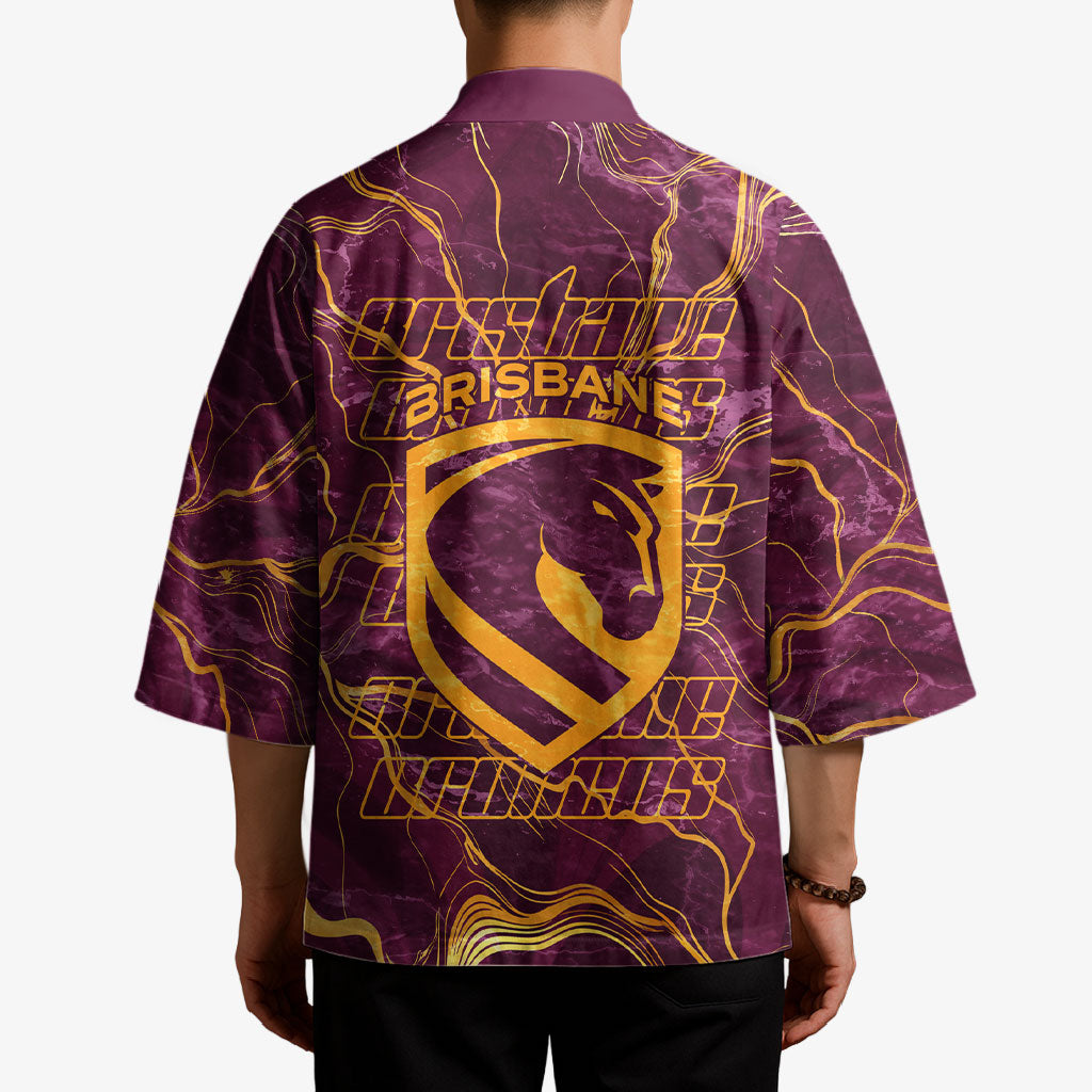 Brisbane Broncos Kimono Gold Marble Pattern With Vibrant Topography Lines