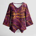 Brisbane Broncos Kimono Sleeve Blouse Gold Marble Pattern With Vibrant Topography Lines