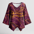 Brisbane Broncos Kimono Sleeve Blouse Gold Marble Pattern With Vibrant Topography Lines