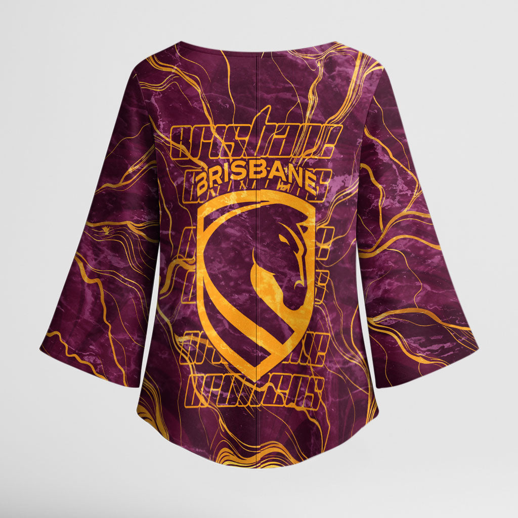 Brisbane Broncos Kimono Sleeve Blouse Gold Marble Pattern With Vibrant Topography Lines