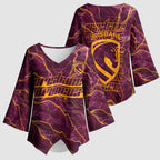 Brisbane Broncos Kimono Sleeve Blouse Gold Marble Pattern With Vibrant Topography Lines