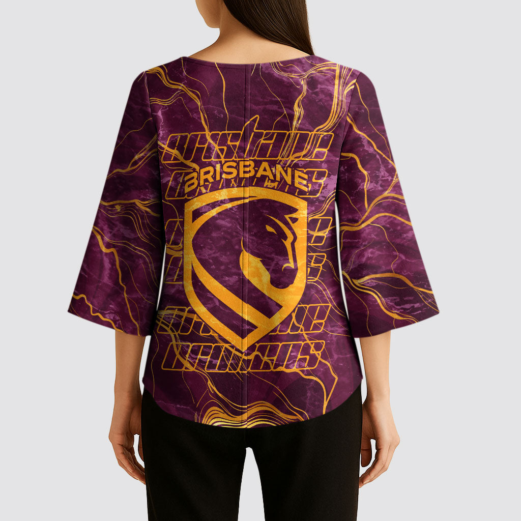 Brisbane Broncos Kimono Sleeve Blouse Gold Marble Pattern With Vibrant Topography Lines