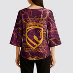 Brisbane Broncos Kimono Sleeve Blouse Gold Marble Pattern With Vibrant Topography Lines