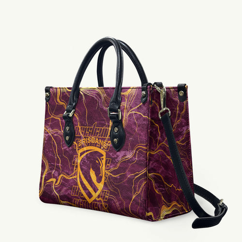 Brisbane Broncos Leather Bag Gold Marble Pattern With Vibrant Topography Lines