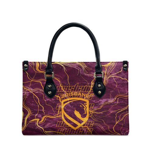 Brisbane Broncos Leather Bag Gold Marble Pattern With Vibrant Topography Lines