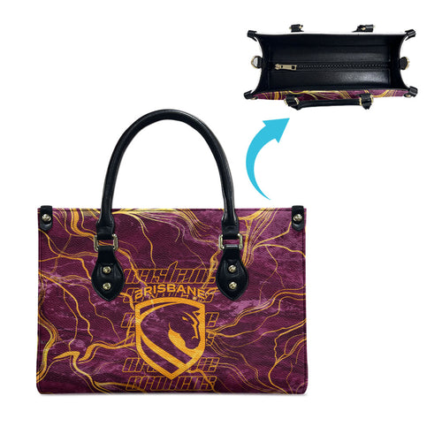 Brisbane Broncos Leather Bag Gold Marble Pattern With Vibrant Topography Lines