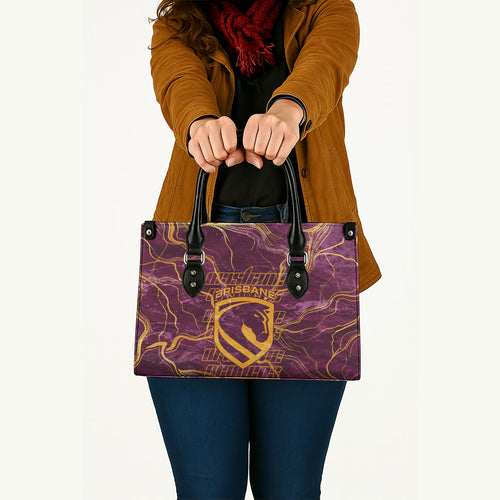 Brisbane Broncos Leather Bag Gold Marble Pattern With Vibrant Topography Lines