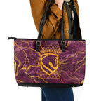Brisbane Broncos Leather Tote Bag Gold Marble Pattern With Vibrant Topography Lines