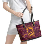Brisbane Broncos Leather Tote Bag Gold Marble Pattern With Vibrant Topography Lines
