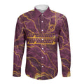 Brisbane Broncos Long Sleeve Button Shirt Gold Marble Pattern With Vibrant Topography Lines