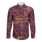 Brisbane Broncos Long Sleeve Button Shirt Gold Marble Pattern With Vibrant Topography Lines