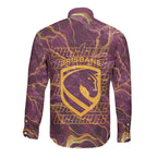 Brisbane Broncos Long Sleeve Button Shirt Gold Marble Pattern With Vibrant Topography Lines