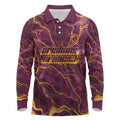 Brisbane Broncos Long Sleeve Polo Shirt Gold Marble Pattern With Vibrant Topography Lines