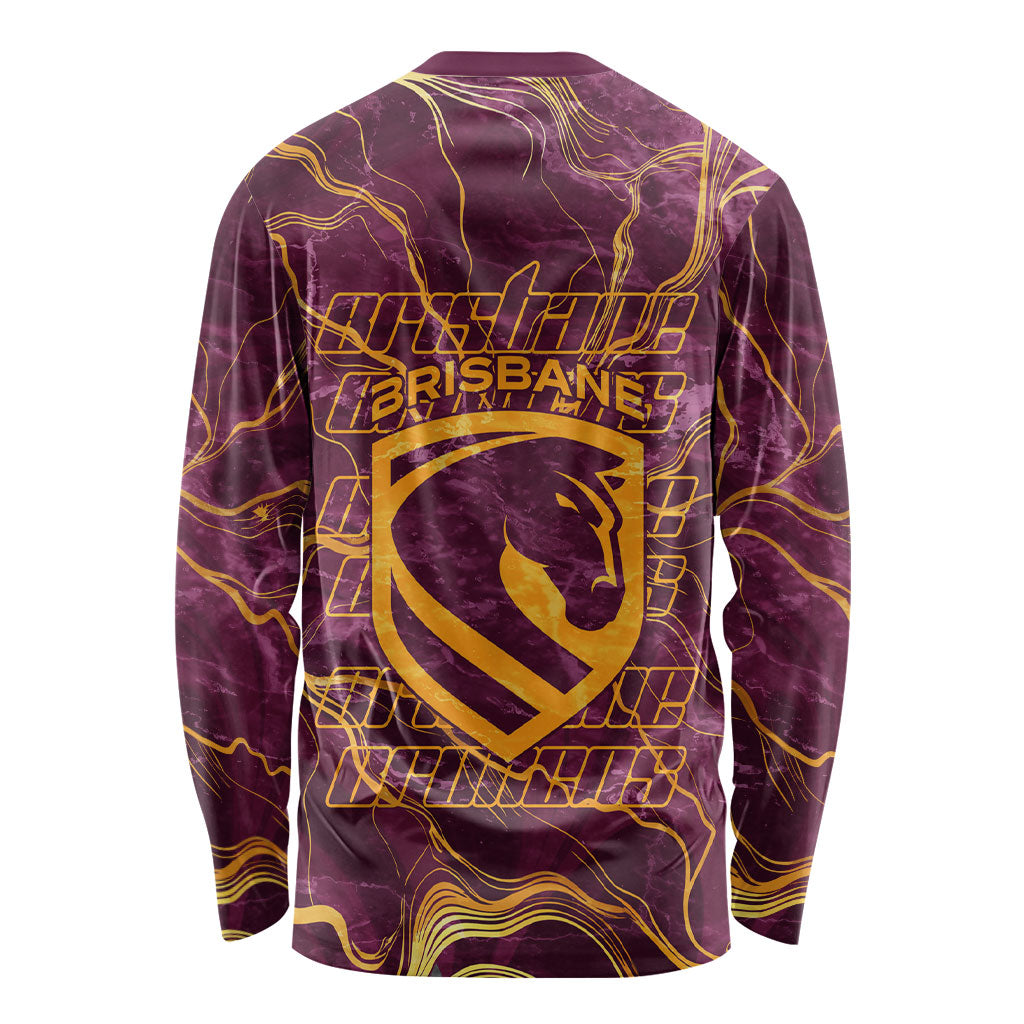 Brisbane Broncos Long Sleeve Shirt Gold Marble Pattern With Vibrant Topography Lines