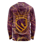 Brisbane Broncos Long Sleeve Shirt Gold Marble Pattern With Vibrant Topography Lines