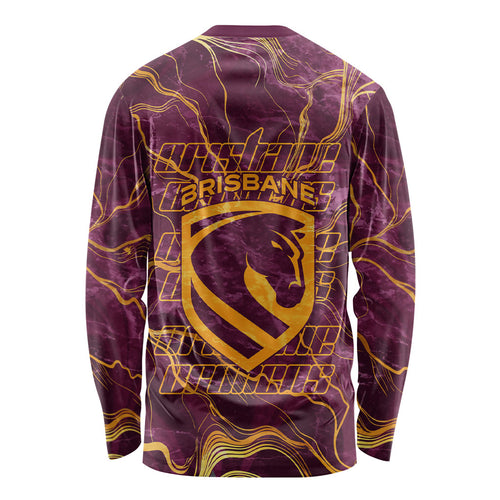 Brisbane Broncos Long Sleeve Shirt Gold Marble Pattern With Vibrant Topography Lines