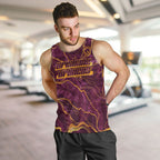 Brisbane Broncos Men Tank Top Gold Marble Pattern With Vibrant Topography Lines