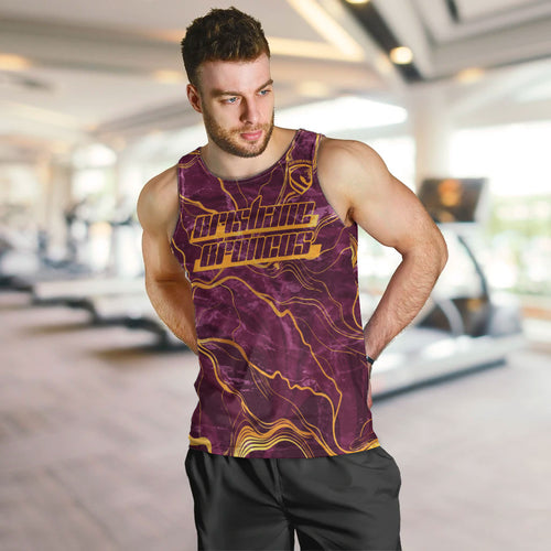 Brisbane Broncos Men Tank Top Gold Marble Pattern With Vibrant Topography Lines