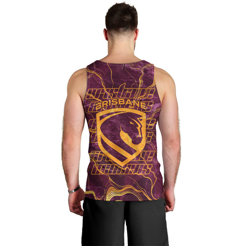 Brisbane Broncos Men Tank Top Gold Marble Pattern With Vibrant Topography Lines