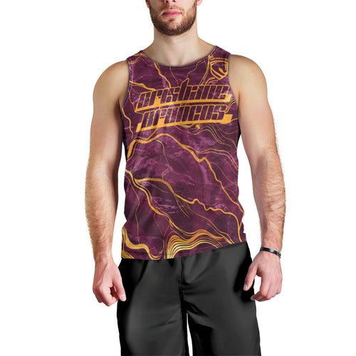 Brisbane Broncos Men Tank Top Gold Marble Pattern With Vibrant Topography Lines