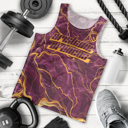 Brisbane Broncos Men Tank Top Gold Marble Pattern With Vibrant Topography Lines