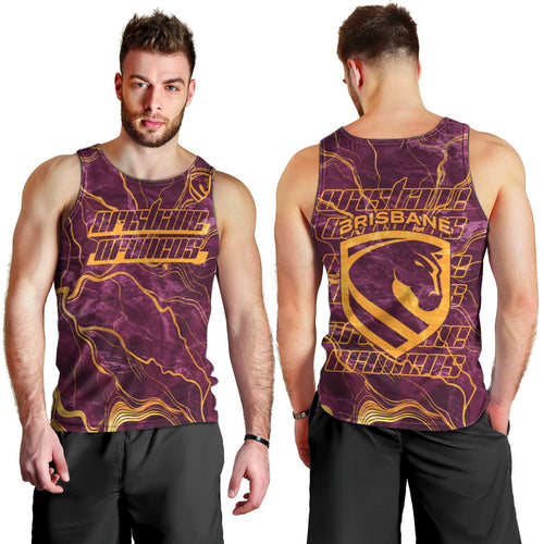 Brisbane Broncos Men Tank Top Gold Marble Pattern With Vibrant Topography Lines