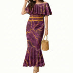 Brisbane Broncos Mermaid Dress Gold Marble Pattern With Vibrant Topography Lines