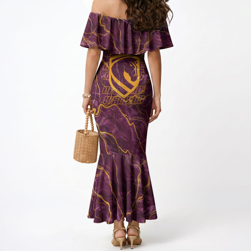 Brisbane Broncos Mermaid Dress Gold Marble Pattern With Vibrant Topography Lines