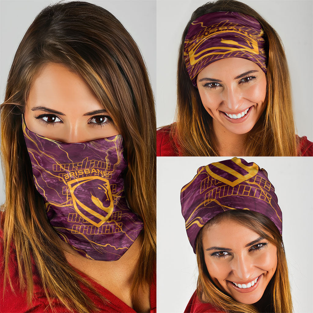 Brisbane Broncos Neck Gaiter Gold Marble Pattern With Vibrant Topography Lines