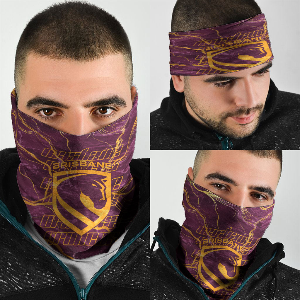 Brisbane Broncos Neck Gaiter Gold Marble Pattern With Vibrant Topography Lines