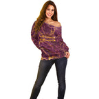 Brisbane Broncos Off Shoulder Sweater Gold Marble Pattern With Vibrant Topography Lines