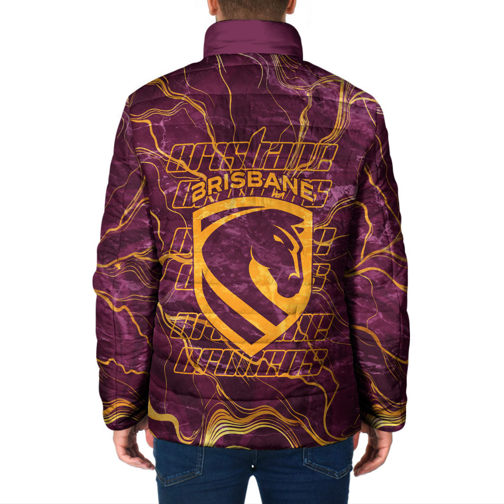 Brisbane Broncos Padded Jacket Gold Marble Pattern With Vibrant Topography Lines