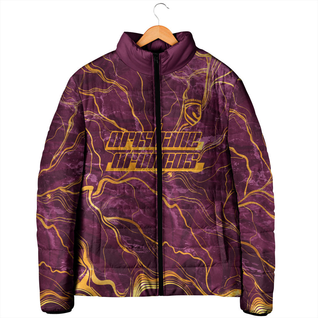 Brisbane Broncos Padded Jacket Gold Marble Pattern With Vibrant Topography Lines
