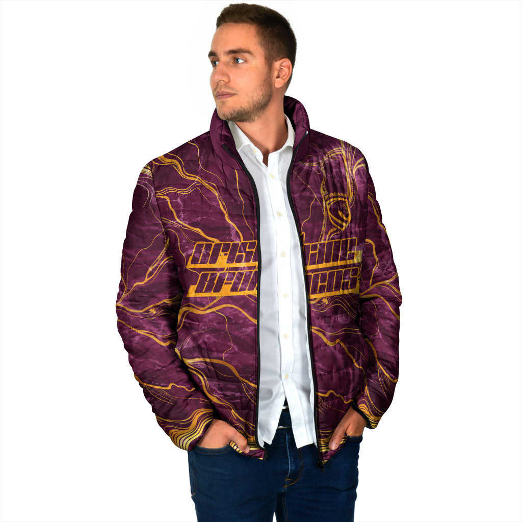 Brisbane Broncos Padded Jacket Gold Marble Pattern With Vibrant Topography Lines