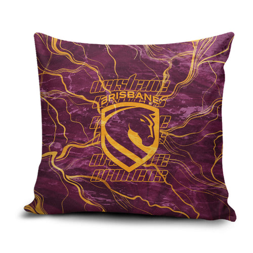 Brisbane Broncos Pillow Cover Gold Marble Pattern With Vibrant Topography Lines