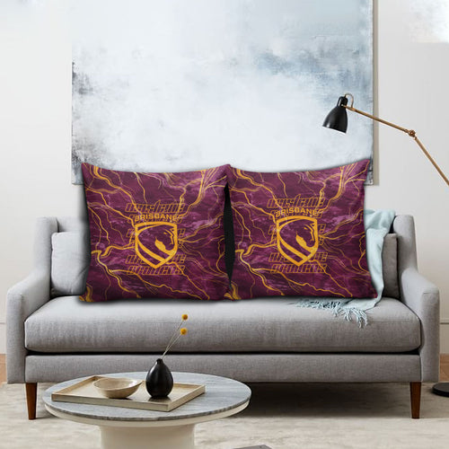 Brisbane Broncos Pillow Cover Gold Marble Pattern With Vibrant Topography Lines