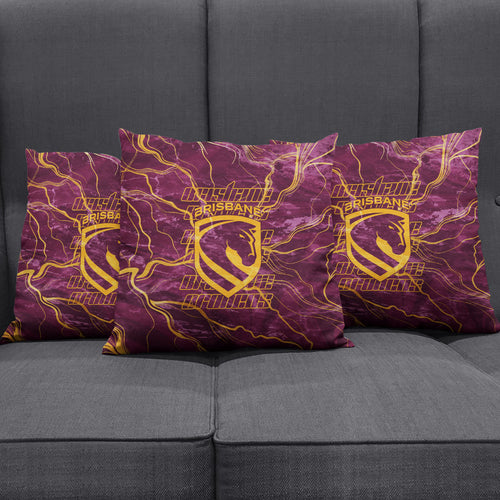 Brisbane Broncos Pillow Cover Gold Marble Pattern With Vibrant Topography Lines