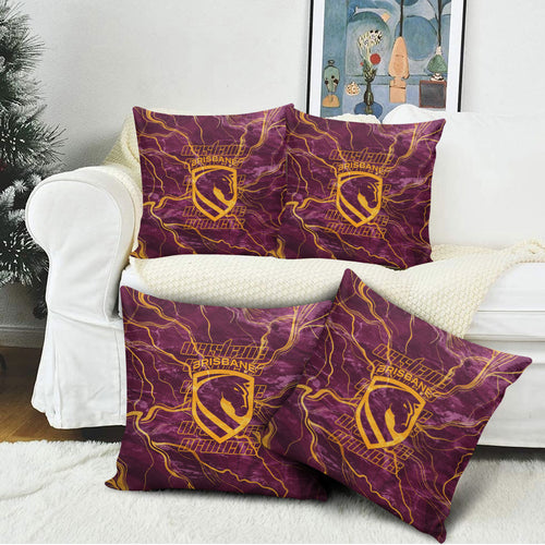 Brisbane Broncos Pillow Cover Gold Marble Pattern With Vibrant Topography Lines