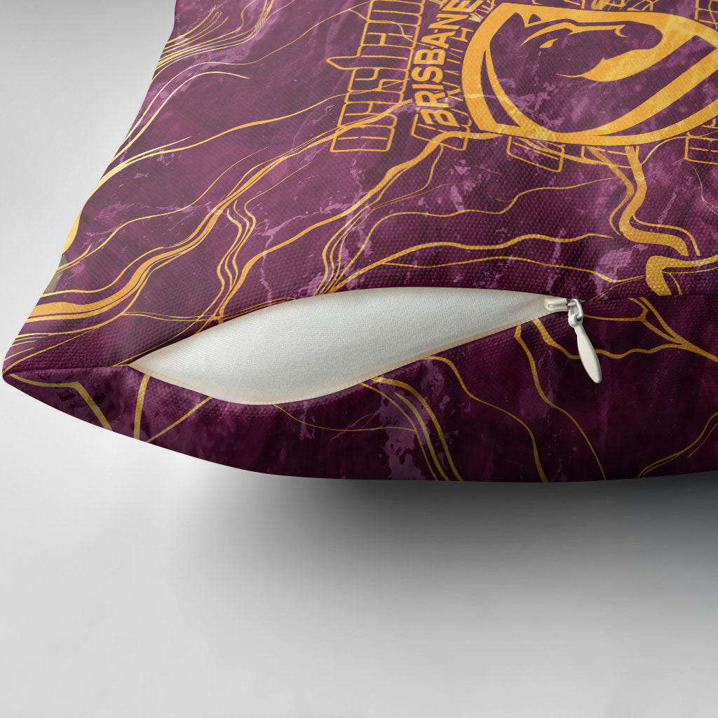 Brisbane Broncos Pillow Cover Gold Marble Pattern With Vibrant Topography Lines