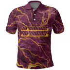 Brisbane Broncos Polo Shirt Gold Marble Pattern With Vibrant Topography Lines